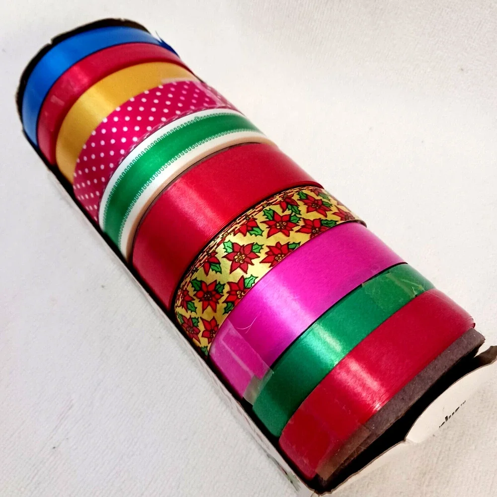 Vintage 1980s Christmas Ribbons 10 Rolls 50 Yards Gift Wrap New in Box!!